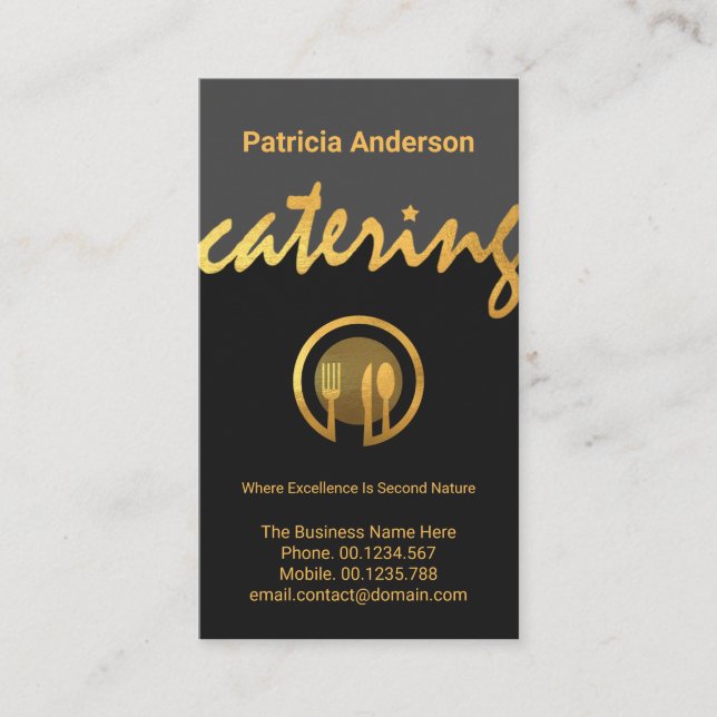 Tarjeta De Visita Restaurante de cubiertos de oro Signage Gold (Anverso)