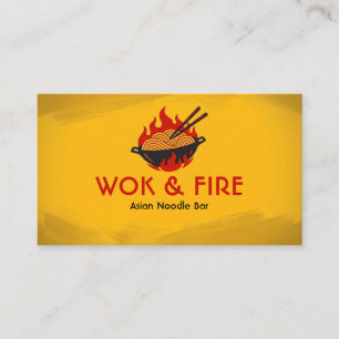 Tarjeta De Visita Restaurante de fideos wok ígneo amarillo dorado