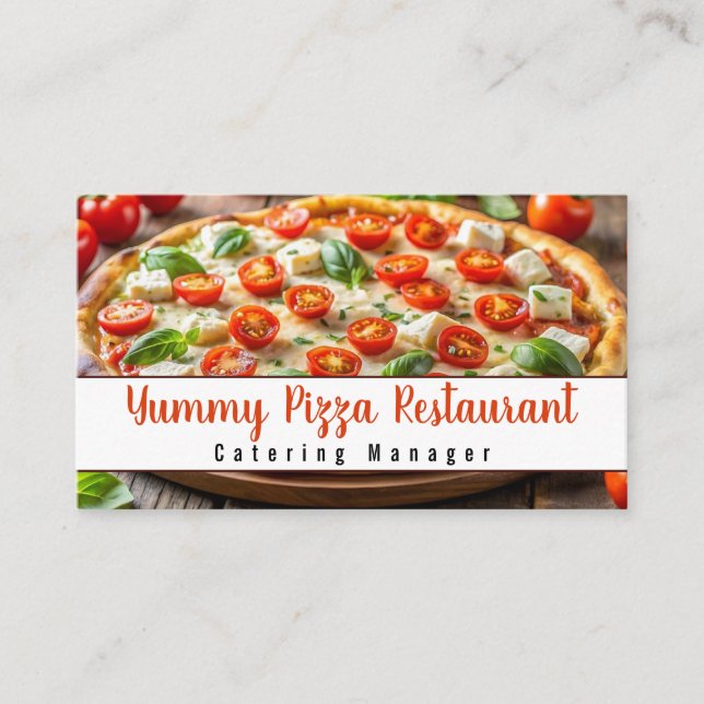 Tarjeta De Visita Restaurante de Pizza Servicios de Catering Eventos (Anverso)