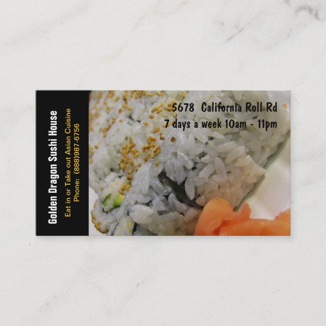 Tarjeta De Visita Restaurante de sushi California Rolls (Anverso)