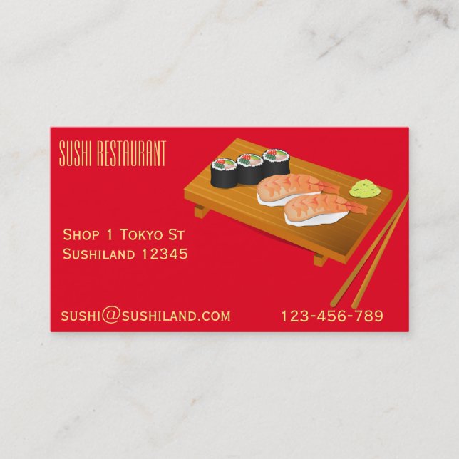 Tarjeta De Visita Restaurante de sushi o negocio de abastecimiento (Anverso)