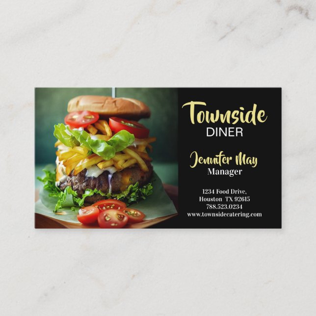 Tarjeta De Visita Restaurante Diner de Comida Beef Burger (Anverso)