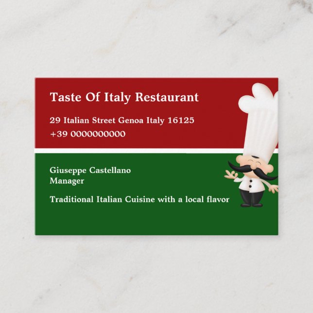 Tarjeta De Visita Restaurante italiano de estilo europeo (Anverso)