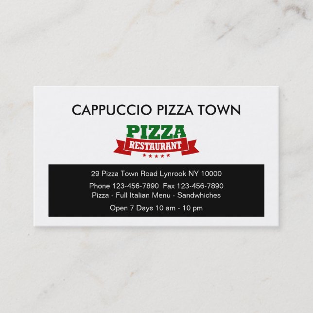 Tarjeta De Visita Restaurante italiano Pizza BusinessCards (Anverso)