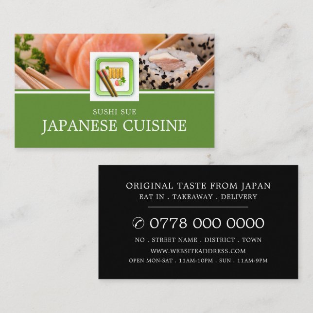 Tarjeta De Visita Restaurante japonés, publicidad de sushi (Anverso / Reverso)