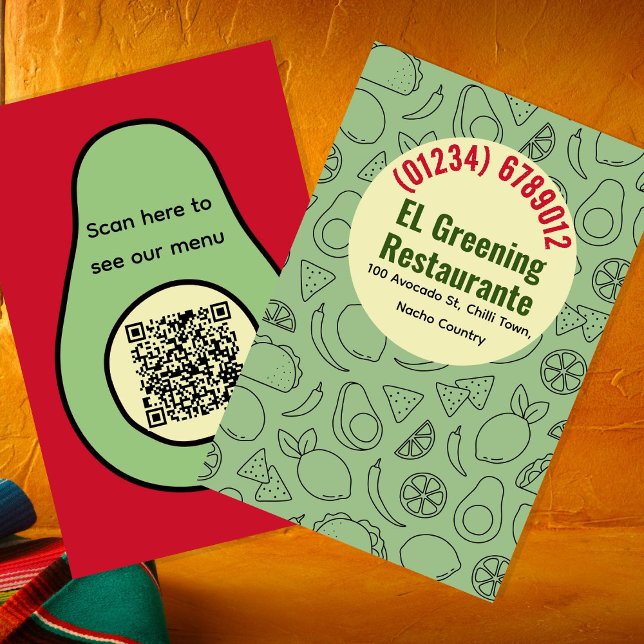 Tarjeta De Visita Restaurante mexicano Aguacate Taco QR (Subido por el creador)