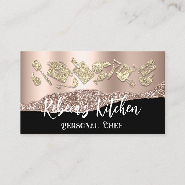 Tarjeta De Visita Restaurante Personal Chef Catering QR Logo Gold (Anverso)