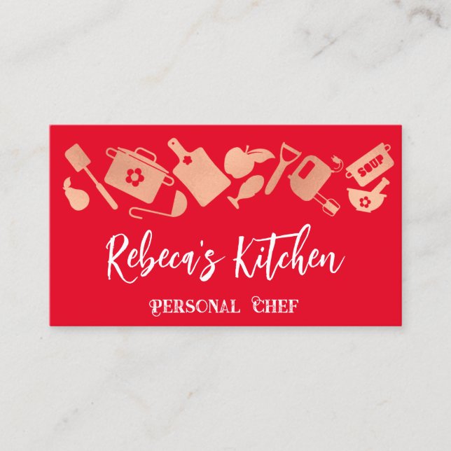 Tarjeta De Visita Restaurante Personal Chef Catering QR Logo Red (Anverso)