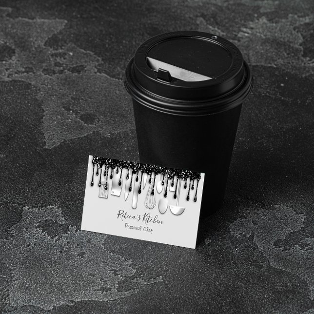 Tarjeta De Visita Restaurante Personal Chef con Drip Negro Gris (Subido por el creador)