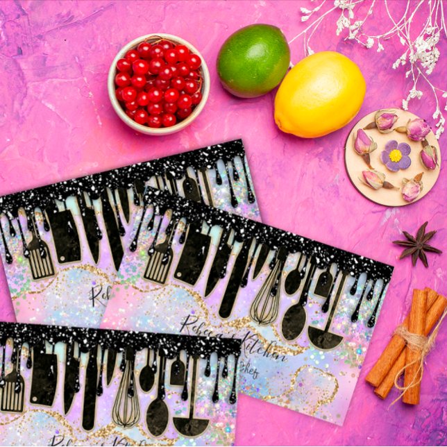 Tarjeta De Visita Restaurante personal Chef con gotero negro de oro (Catering Personal Chef Restaurant Black Drip Gold Business Card)