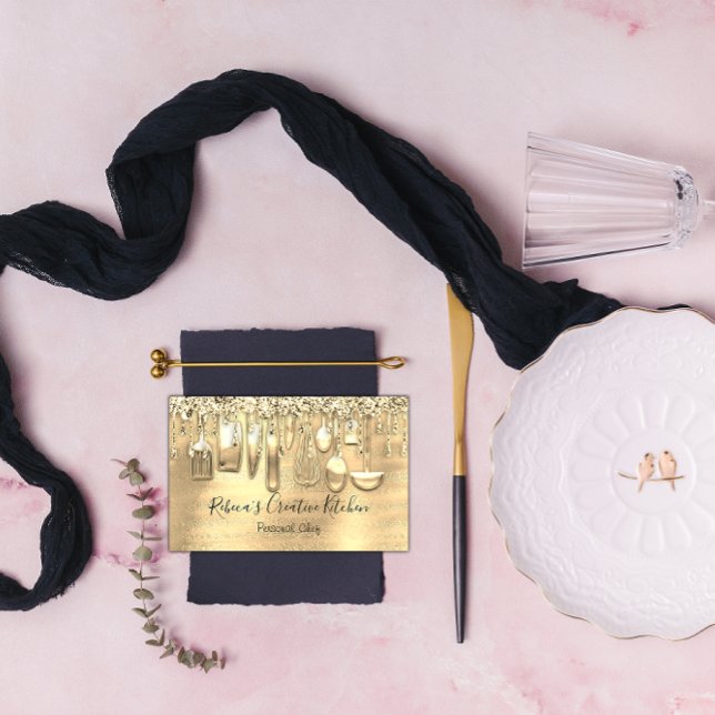 Tarjeta De Visita Restaurante personal Chef con logotipo QR Gold (Catering Personal Chef Restaurant QR Logo Gold Business Card )