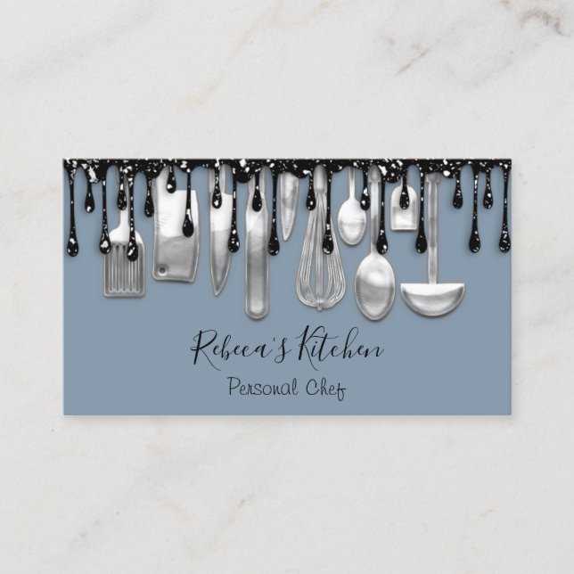 Tarjeta De Visita Restaurante Personal Chef Drip Smoky Blue (Anverso)