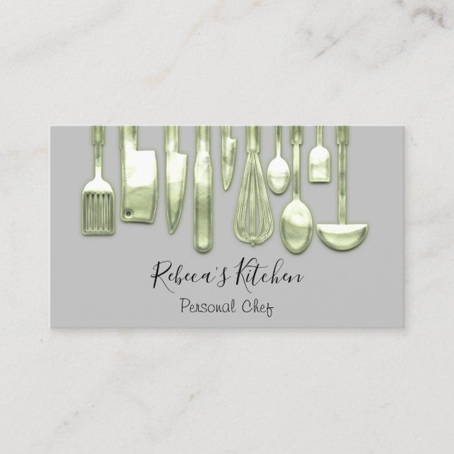 Tarjeta De Visita Restaurante Personal Chef Green Gray (Anverso)