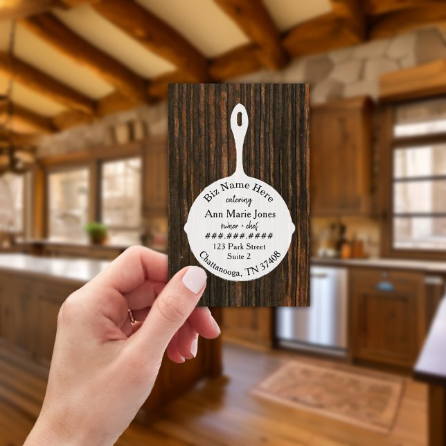 Tarjeta De Visita Restaurante Rústico De Madera De Skillet Blanco (Subido por el creador)