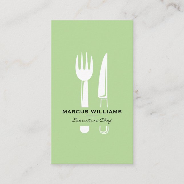 Tarjeta De Visita Restaurante Silverware / Mint Green (Anverso)
