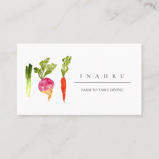 Tarjeta de visita resturant vegetal elegante (Anverso)
