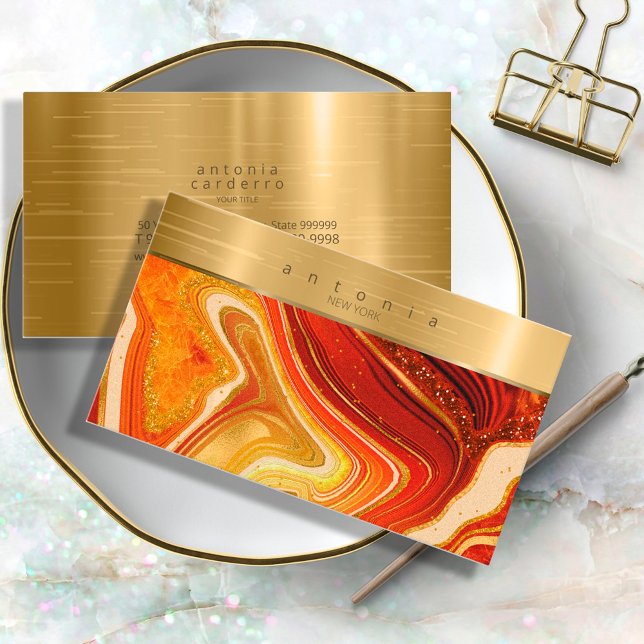 Tarjeta De Visita Resumen Agate Monograma Naranja caliente ID827 (Subido por el creador)