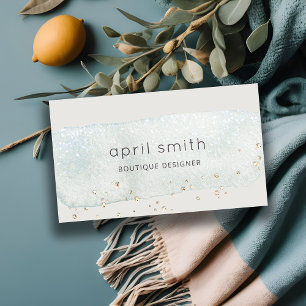 Tarjeta De Visita Resumen Aqua Blue Brush Stoke Watercolor Purpurina