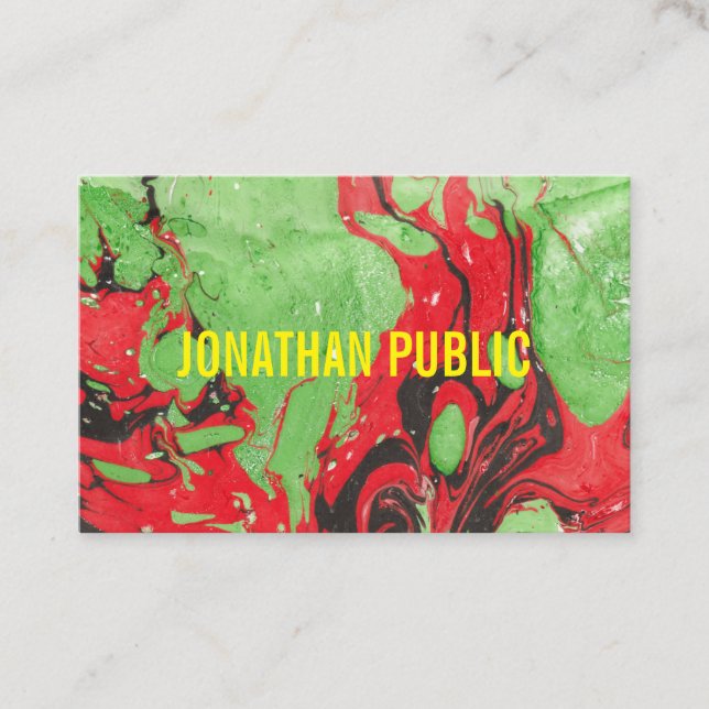 Tarjeta De Visita Resumen Art Moderno Elegante Plantilla Verde Rojo (Anverso)