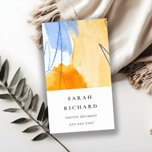 Tarjeta De Visita Resumen Arte de acuarela azul amarillo artificial