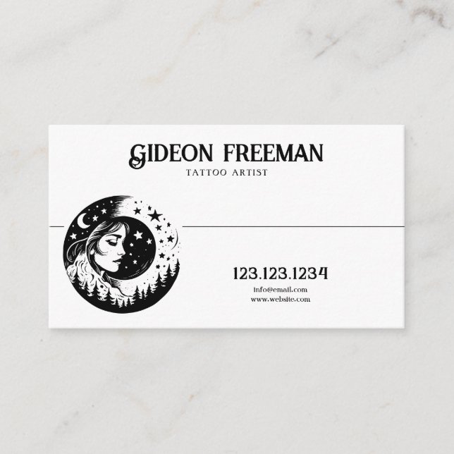 Tarjeta De Visita Resumen Artista de tatuajes de estrellas de la lun (Anverso)
