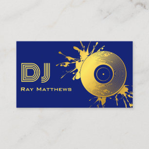 Tarjeta De Visita Resumen Blue Gold Music Disc DJ