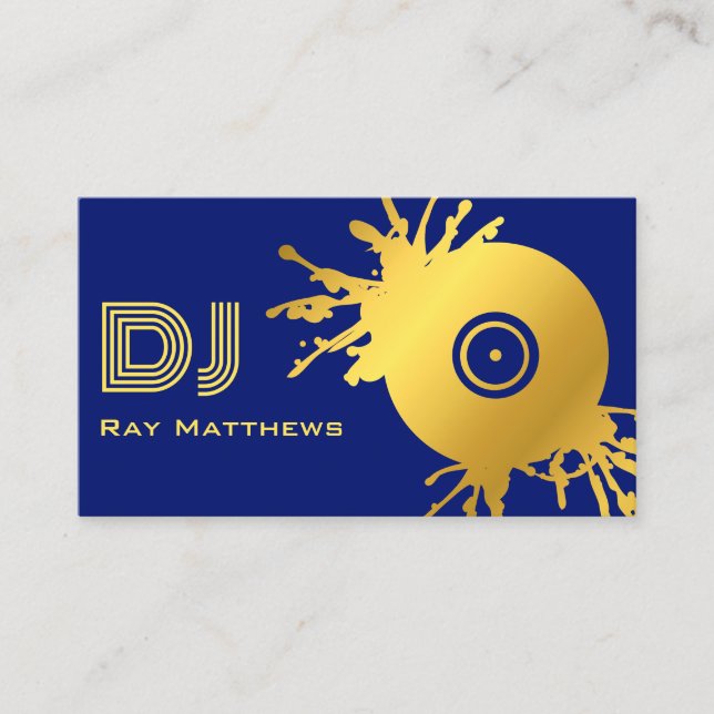 Tarjeta De Visita Resumen Blue Gold Music Disc DJ (Anverso)