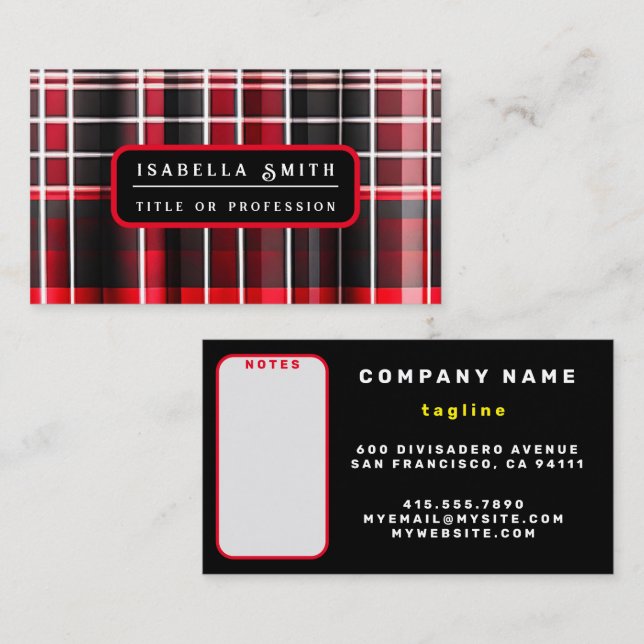 Tarjeta De Visita Resumen Colección popular Red Black Plaid (Anverso / Reverso)