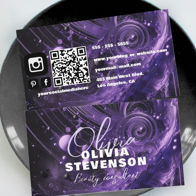 Tarjeta De Visita Resumen Consultor de Belleza Glam Purple de lujo (Subido por el creador)