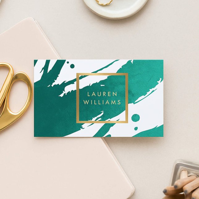 Tarjeta De Visita Resumen de brochas de pincel verde esmeralda (Subido por el creador)