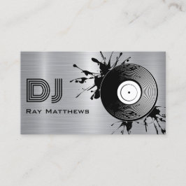 Tarjeta De Visita Resumen de disco DJ Faux Silver Brushand Steel Met