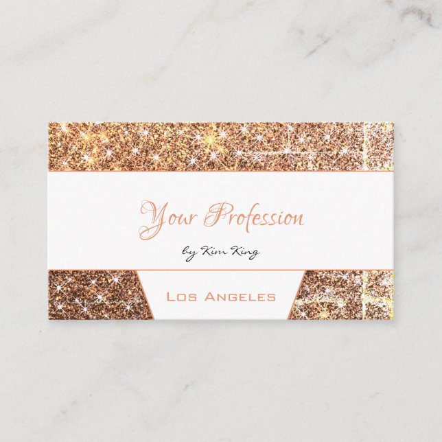 Tarjeta De Visita Resumen de Glam Bling, Purpurina Flashy Gold con f (Anverso)