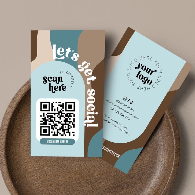 Tarjeta De Visita Resumen de Groovy Neutralidad de los medios social (Retro groovy QR business cards, great to promote your social media or website)