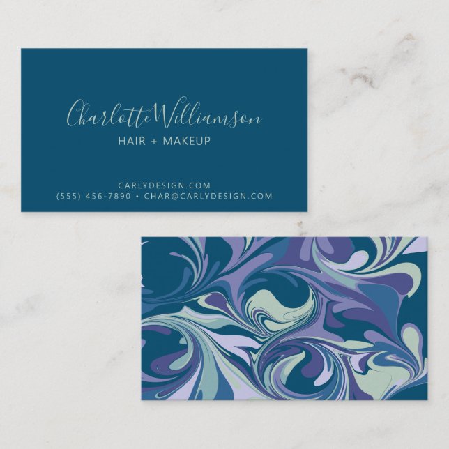 Tarjeta De Visita Resumen De Marble Azul Swirl Estilo Trendy (Anverso / Reverso)