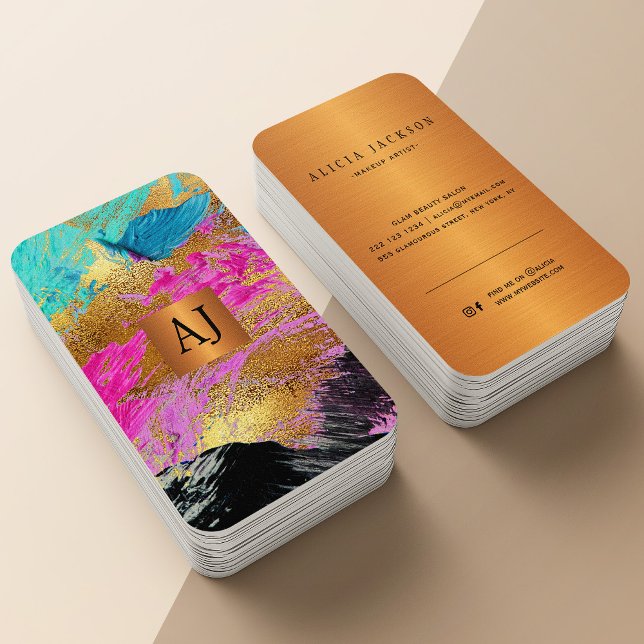 Tarjeta De Visita Resumen de monograma dorado de cobre pintado moder (Subido por el creador)