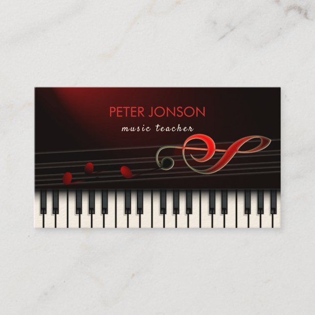 Tarjeta De Visita Resumen De Piano Y Red Clef (Anverso)