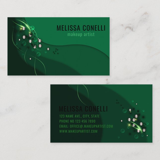 Tarjeta De Visita Resumen del diseño verde esmeralda y los ornamento (Anverso / Reverso)