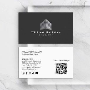 Tarjeta De Visita Resumen Logotipo del hogar Código QR gris/gris osc