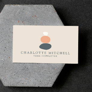 Tarjeta De Visita Resumen moderno de Zen Stones Peach/Blue Logo Yoga