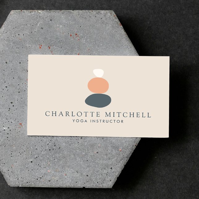 Tarjeta De Visita Resumen moderno de Zen Stones Peach/Blue Logo Yoga (Subido por el creador)