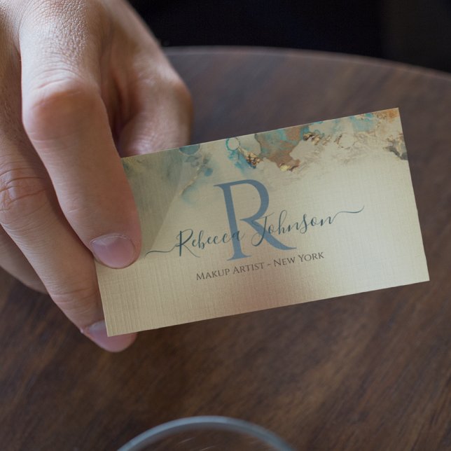 Tarjeta De Visita Resumen moderno del oro azul (Gold business card with a blue monogram. Chic and elegant with a classical look.)