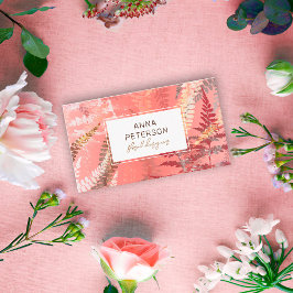 Tarjeta De Visita Resumen moderno Elegante Foliage de hierro rosa de