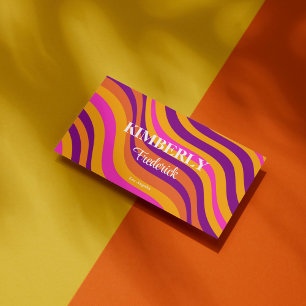 Tarjeta De Visita Resumen Naranja retro banda de onda púrpura negrit