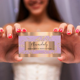 Tarjeta De Visita Resumen Oro Atrapado Marco Mármol Violeta Lavanda