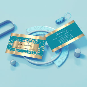 Tarjeta De Visita Resumen Oro Strokes Frame Marble Aqua Blue