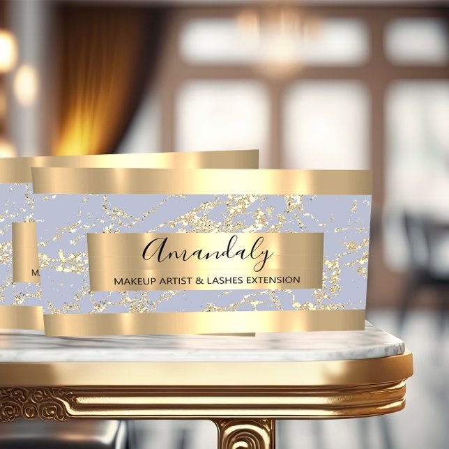 Tarjeta De Visita Resumen Oro Strokes Frame Marble Pastel Azul (Luxury Marble Business Card FlorenceK )