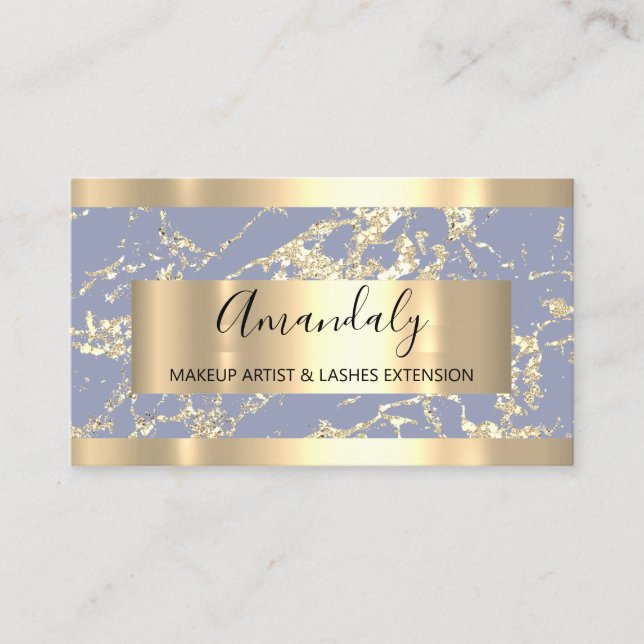 Tarjeta De Visita Resumen Oro Strokes Marco Marble Smoke Blue (Anverso)
