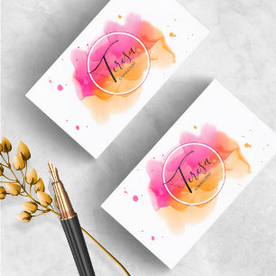 Tarjeta De Visita Resumen Paint Splash Rosa/Naranja ID566
