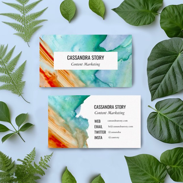 Tarjeta De Visita Resumen Pinceles pintados a mano de arte rojo Verd (Subido por el creador)