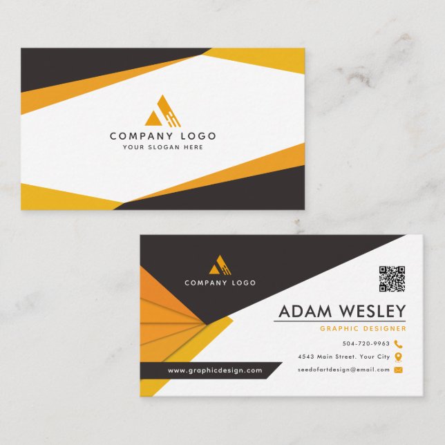 Tarjeta De Visita Resumen Profesional de código QR para negro y Nara (Anverso / Reverso)